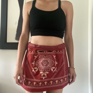 Red suede patterned skirt
